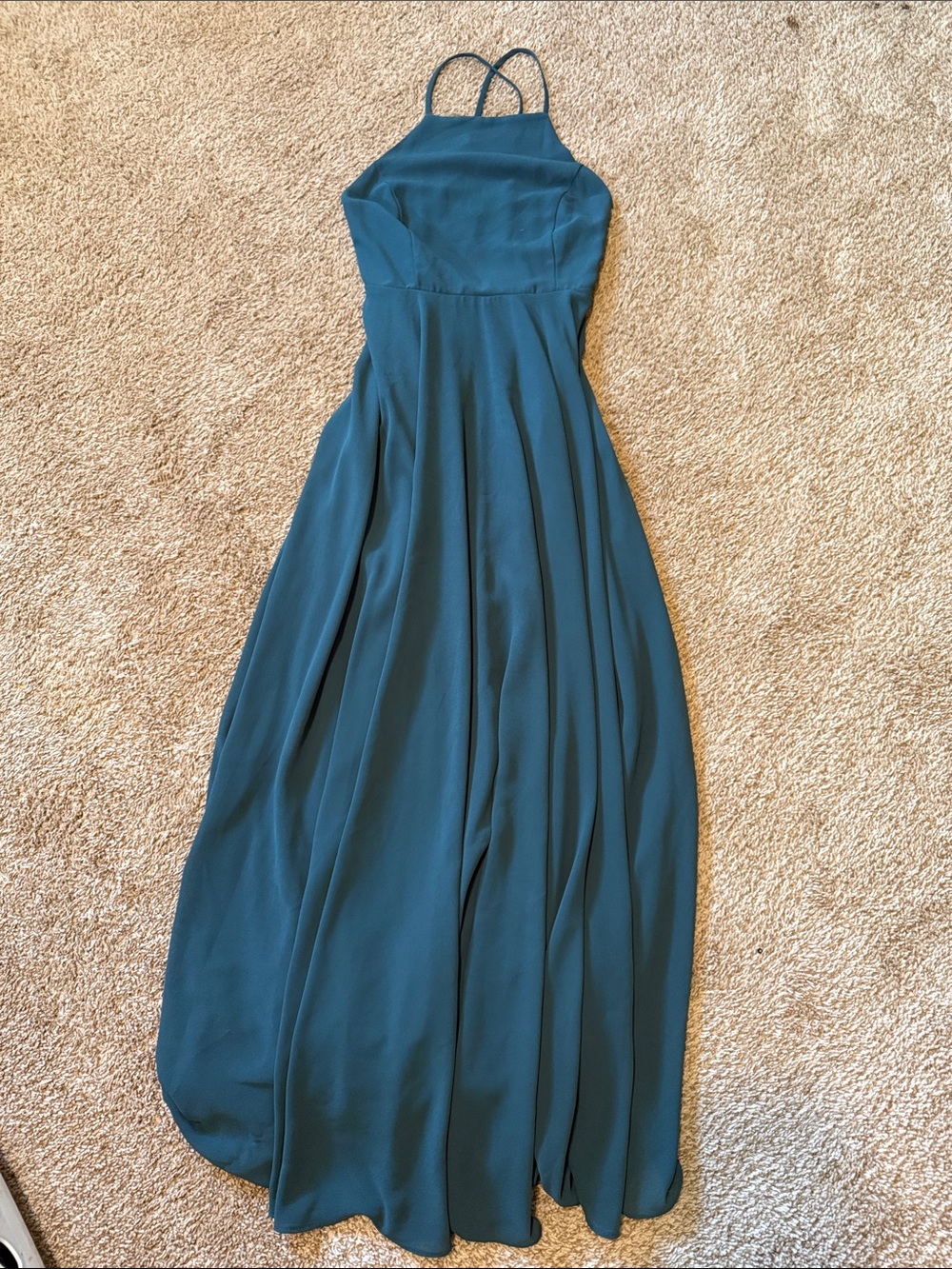 Lulu's Teal Halter Maxi Dress with Double Spaghetti Straps